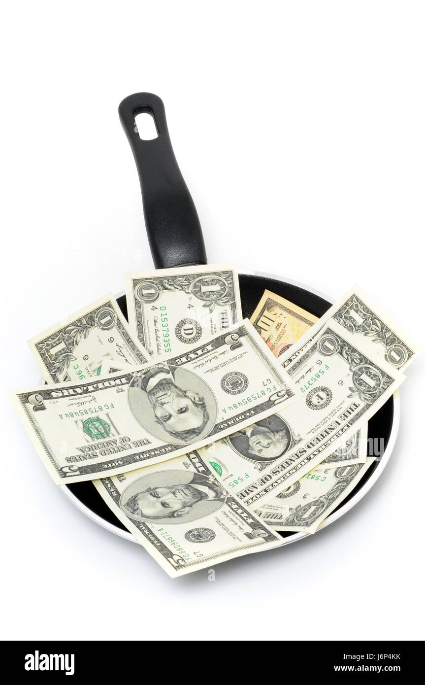 Dollar US-Dollar-Banknoten Geld Pfanne Pfanne Dollar Dollar Kochen Köche Stockfoto