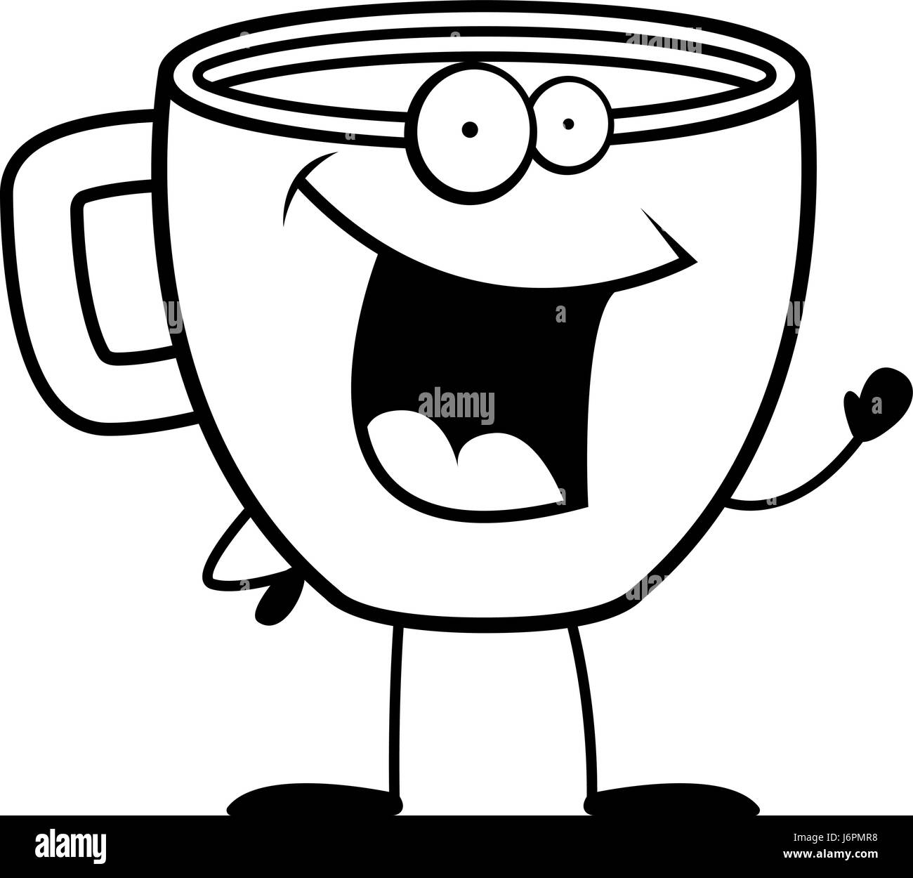 Eine glückliche Cartoon Tasse Kaffee winken und Lächeln auf den Lippen. Stock Vektor