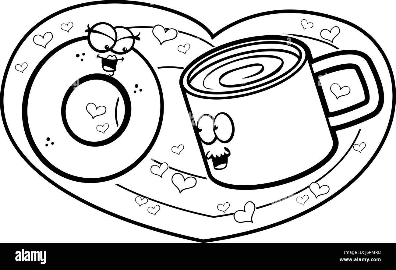 Ein glücklich Cartoon Krapfen und Kaffee in der Liebe. Stock Vektor