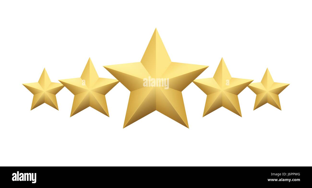 Satz von realistischen metallische goldene Sterne isoliert auf weißem Hintergrund. Vektor-illustration Stock Vektor