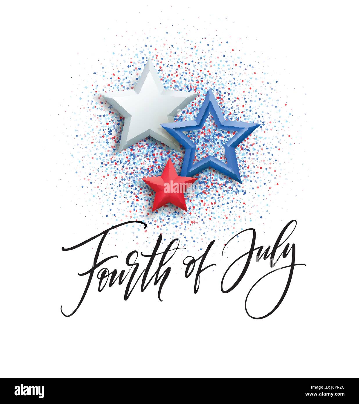 Fourth Of July Feier Banner, Grußkarte Design. Glückliche Tag der Unabhängigkeit der Vereinigten Staaten von Amerika hand Schriftzug. USA-Freiheit-Hintergrund. Vektor-illustration Stock Vektor