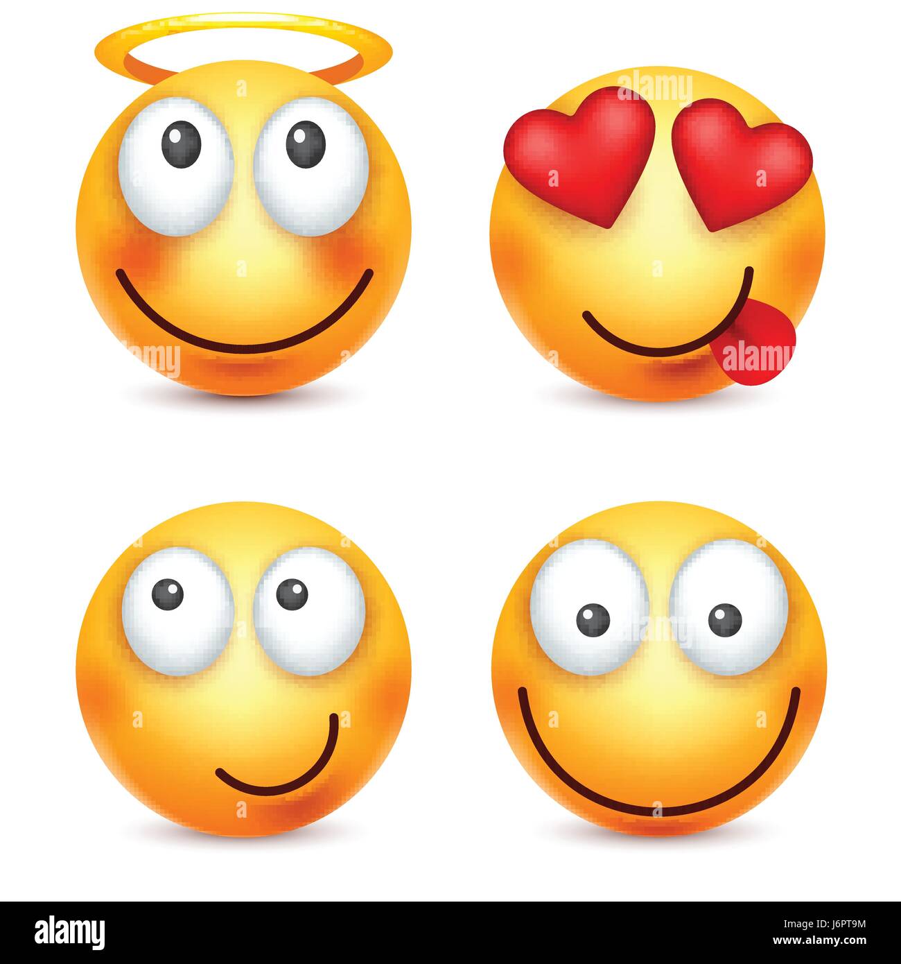 Smiley, Emoticon lächelnd. Gelbes Gesicht mit Emotionen. Gesichtsausdruck. 3D realistisch Emoji. Lustige Comic-Figur. Stimmung. Web-Symbol. Vektor-Illustration. Stock Vektor