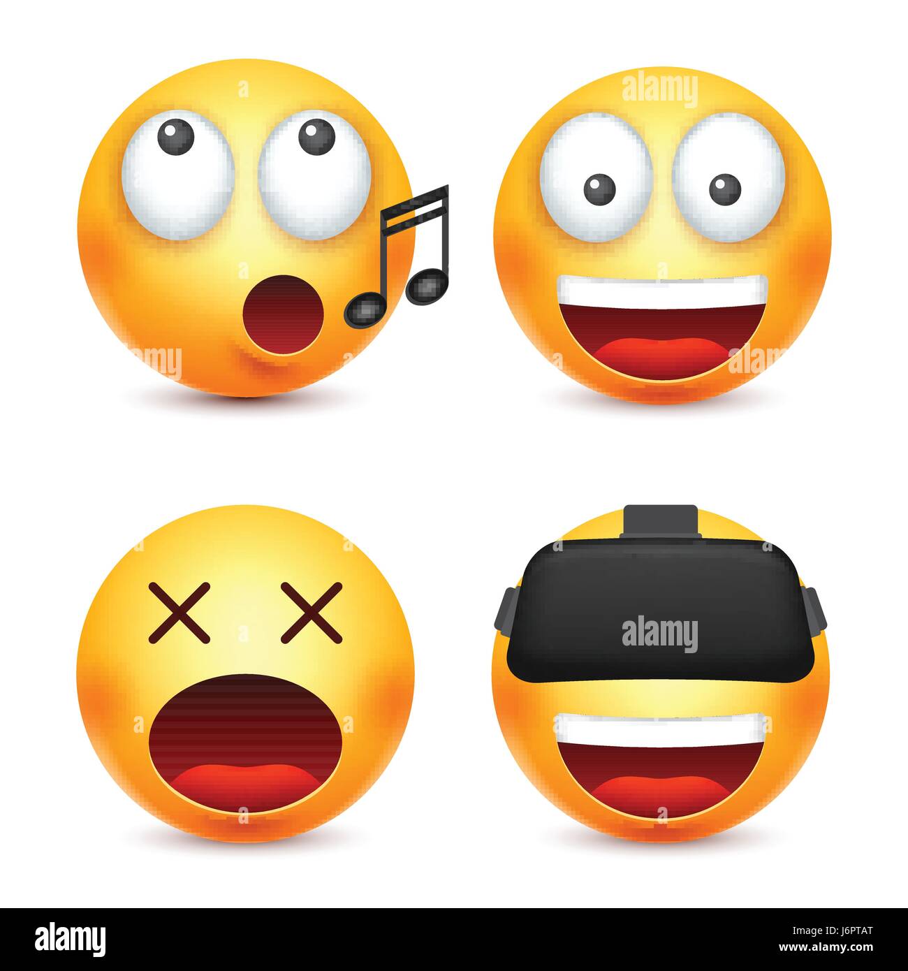 Smiley, Emoticon lächelnd. Gelbes Gesicht mit Emotionen. Gesichtsausdruck. 3D realistisch Emoji. Lustige Comic-Figur. Stimmung. Web-Symbol. Vektor-Illustration. Stock Vektor
