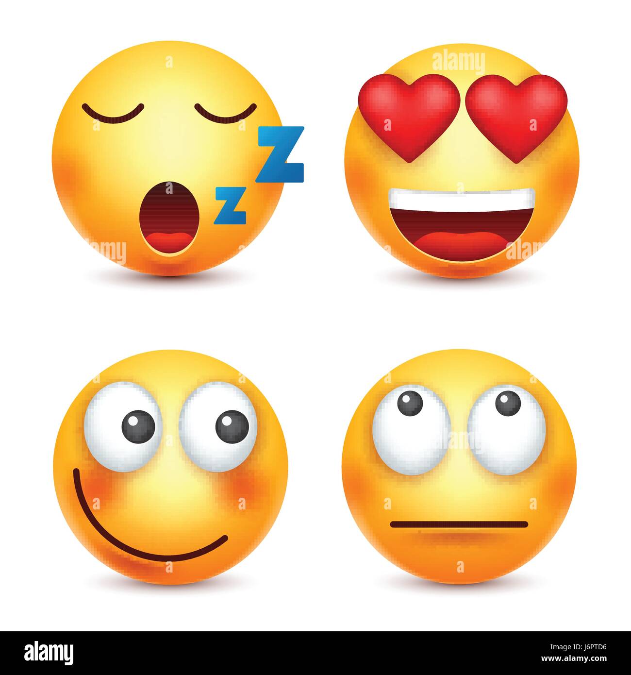 Smiley, Emoticon lächelnd. Gelbes Gesicht mit Emotionen. Gesichtsausdruck. 3D realistisch Emoji. Lustige Comic-Figur. Stimmung. Web-Symbol. Vektor-Illustration. Stock Vektor