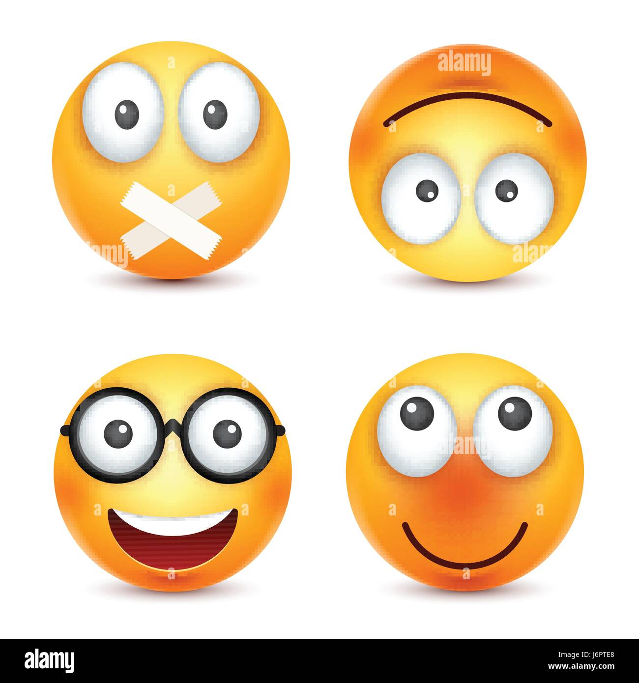 Smiley, Emoticon lächelnd. Gelbes Gesicht mit Emotionen. Gesichtsausdruck. 3D realistisch Emoji. Lustige Comic-Figur. Stimmung. Web-Symbol. Vektor-Illustration. Stock Vektor