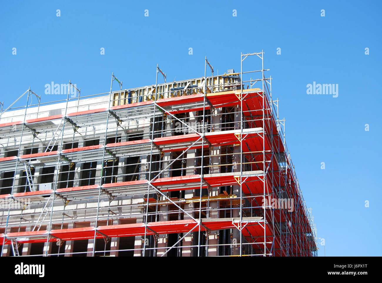 Hausbau am Arbeitsplatz Gerüst Gerüstbau Sanierung Betriebssicherheit Stockfoto