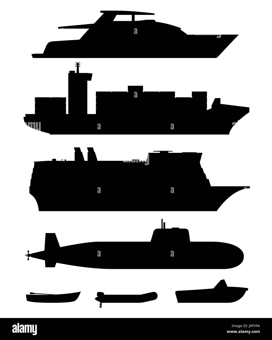 Schiffe und Boote schwarze Silhouetten Stock Vektor