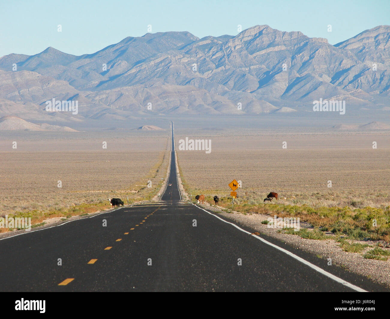 Nevada Autobahn Autobahn Außerirdische Wüstenlandschaft Nevada lange Einsamkeit Stockfoto