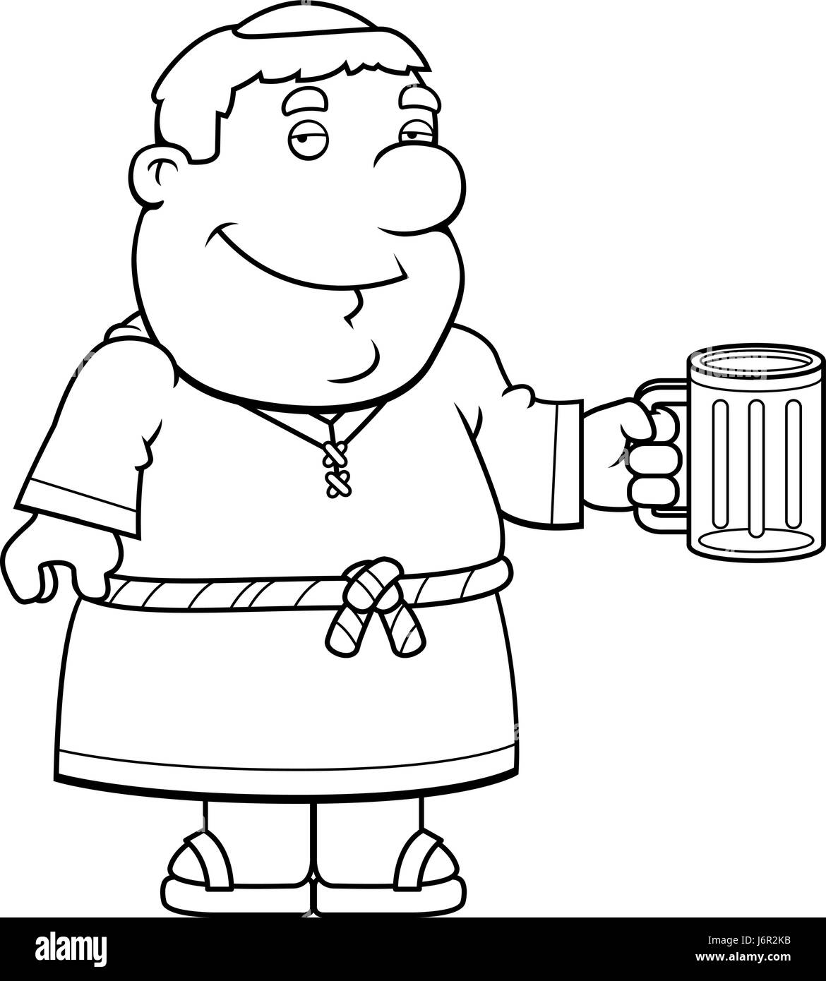 Ein glückliches Cartoon-Mönch mit einem Krug Bier. Stock Vektor