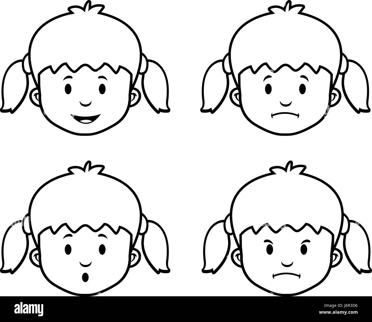 Eine Vielzahl von Cartoon Mädchen Gesichter und Ausdrücke. Stock Vektor