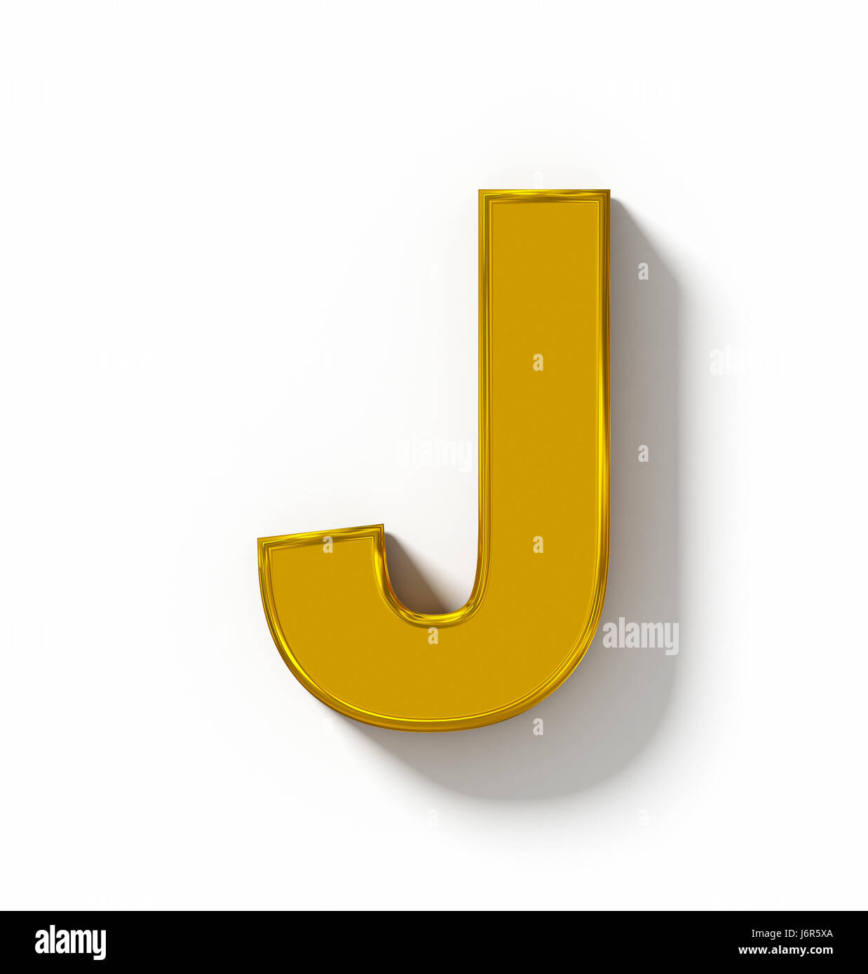 Buchstabe J 3D Golden isoliert auf weiß mit Schatten - orthogonale Projektion - 3d rendering Stockfoto