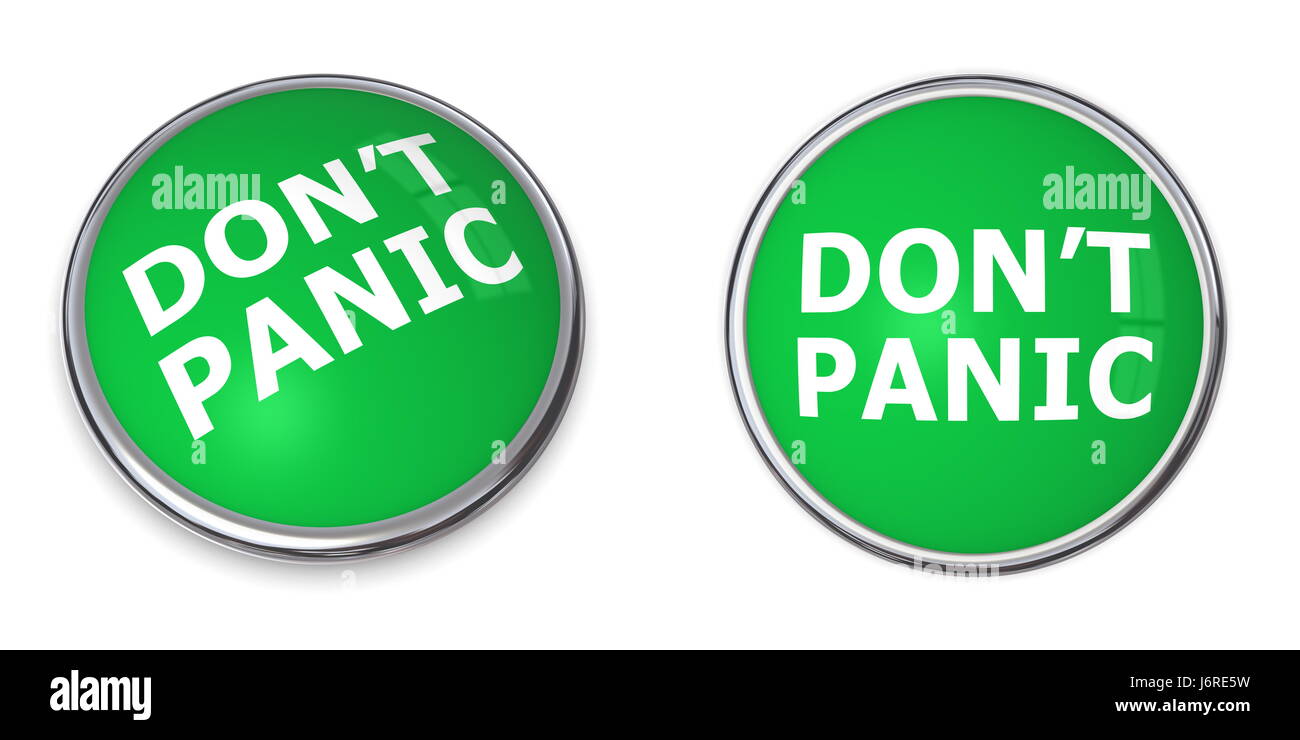 Panik-Knopf pin Aufkleber Aufkleber kein grünes Schild Signal Controller Gefahr Stockfoto