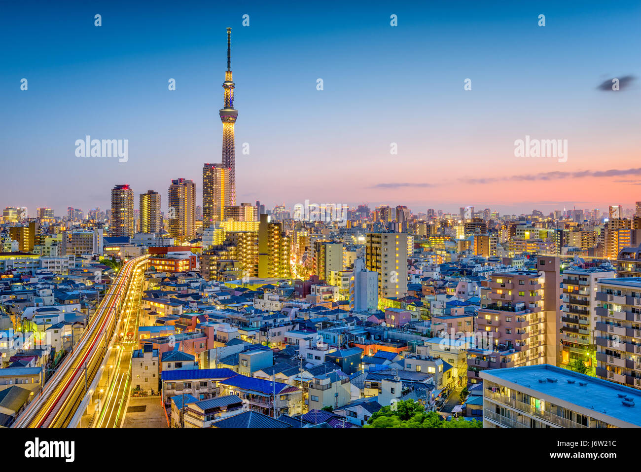 Sumida Skyline von Tokyo, Japan. Stockfoto