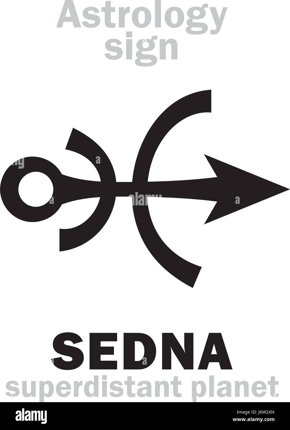 Astrologie-Alphabet: SEDNA, superdistant externe Zwergplaneten (mit langgestreckten elliptischen Umlaufbahn). Hieroglyphen Charakter Zeichen (original Einzelsymbol) Stock Vektor