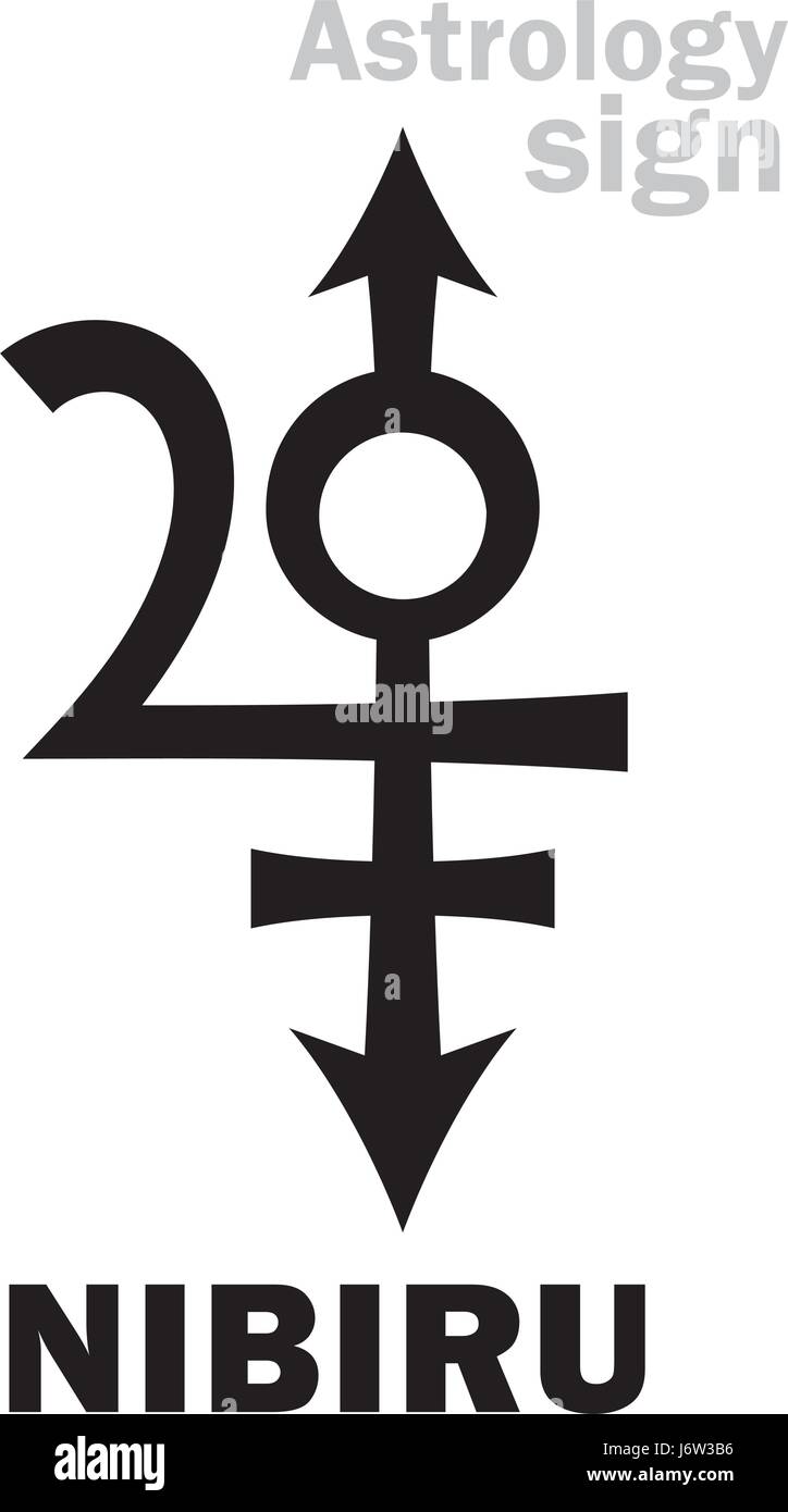 Astrologie-Alphabet: NIBIRU, Planet der Waise, Rogue Planet der Anunnaki. Hieroglyphen Charakter Zeichen (original Einzelsymbol). Stock Vektor