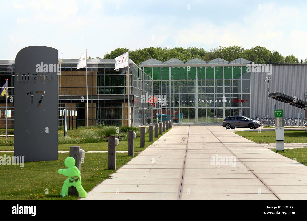 Anhang zum neuen Energy Academy Europe-Gebäude am Zernike University Campus, Groningen, Niederlande. Teil der Hanze Hochschule für angewandte Wissenschaften Stockfoto