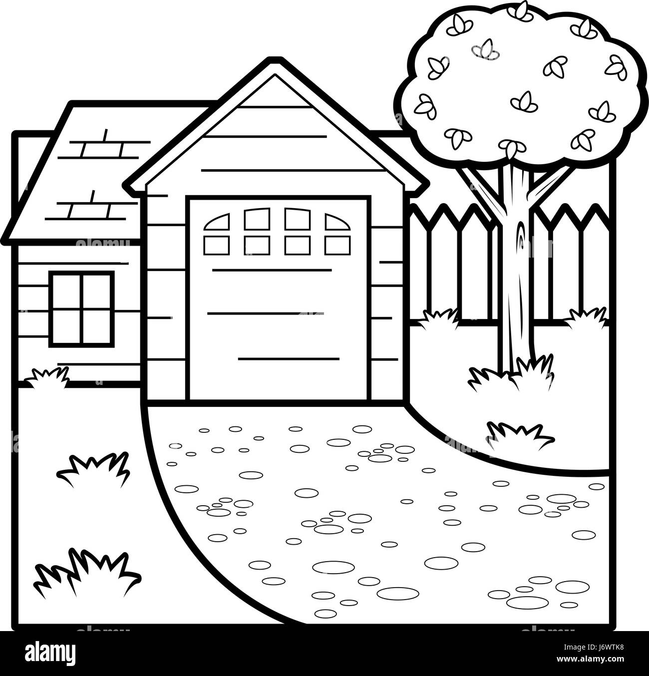 Ein Cartoon Illustration vor einem Haus. Stock Vektor