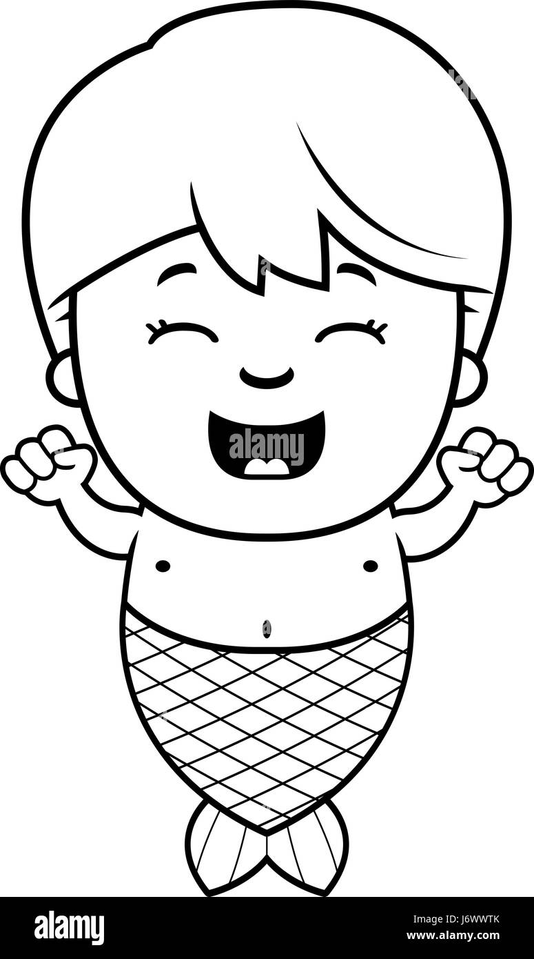 Eine Karikatur Illustration eines Meermann Jungen suchen aufgeregt. Stock Vektor