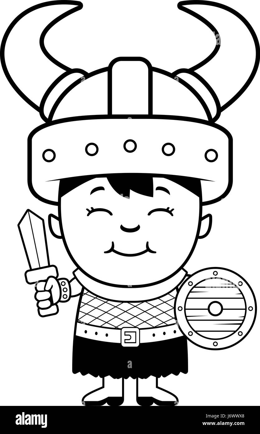 Eine Karikatur Illustration eines Orc-Kindes mit Schwert und Schild. Stock Vektor