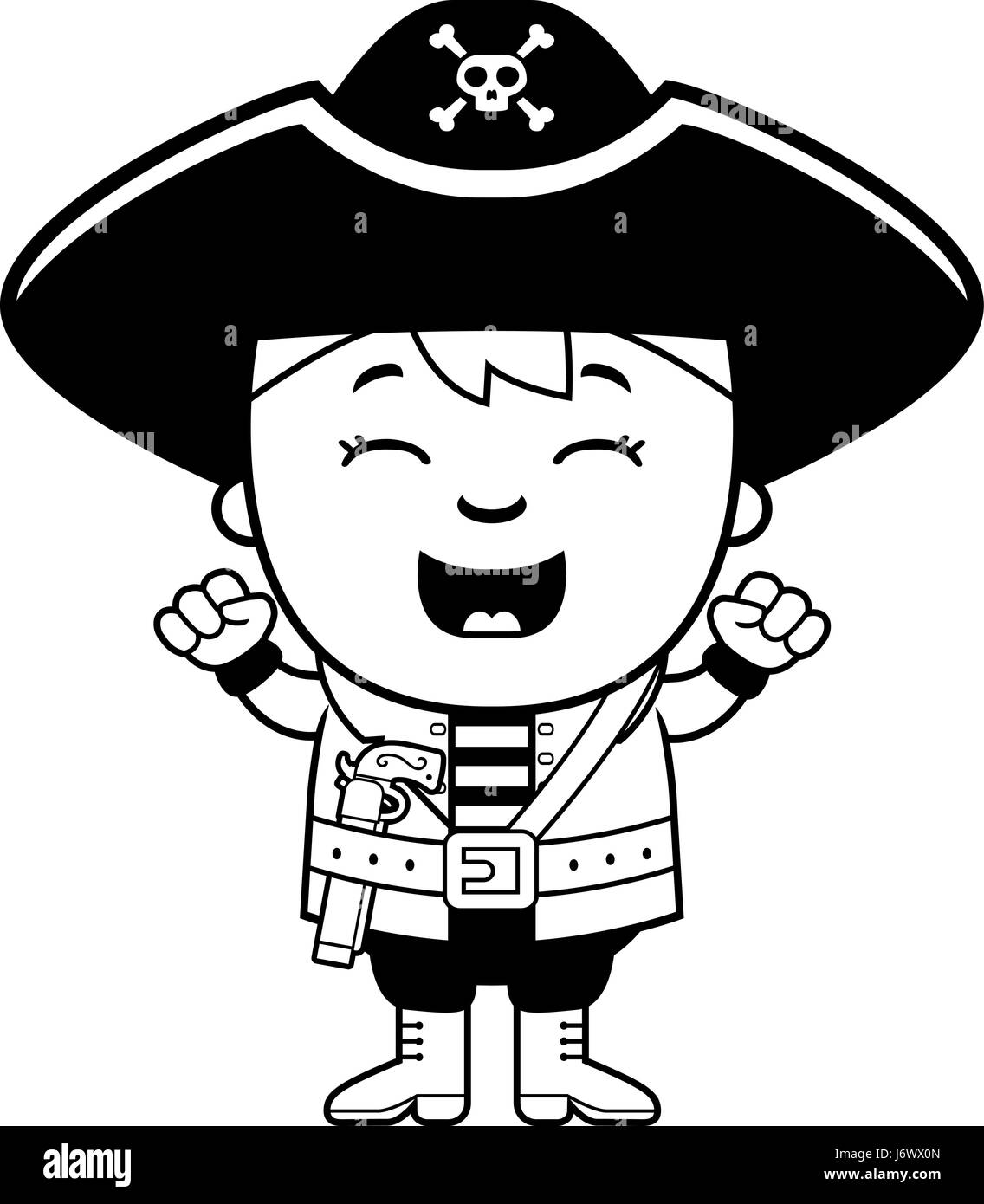 Ein Cartoon Illustration ein Pirat junge aufgeregt und lächelnd. Stock Vektor