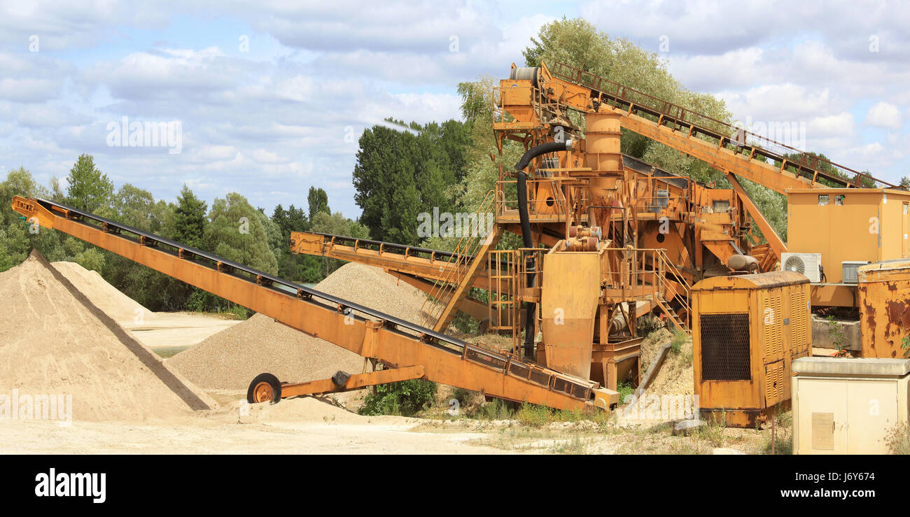 Kies Fabrik Szene Location Baustelle Kiese Sand Sand Bau Stockfoto