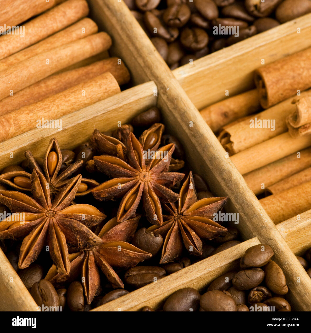 Holz aromatisch Brief Case Kaffee Kaffeebohnen Kaffee Bohnen Zimt Zimt Holz Stockfoto