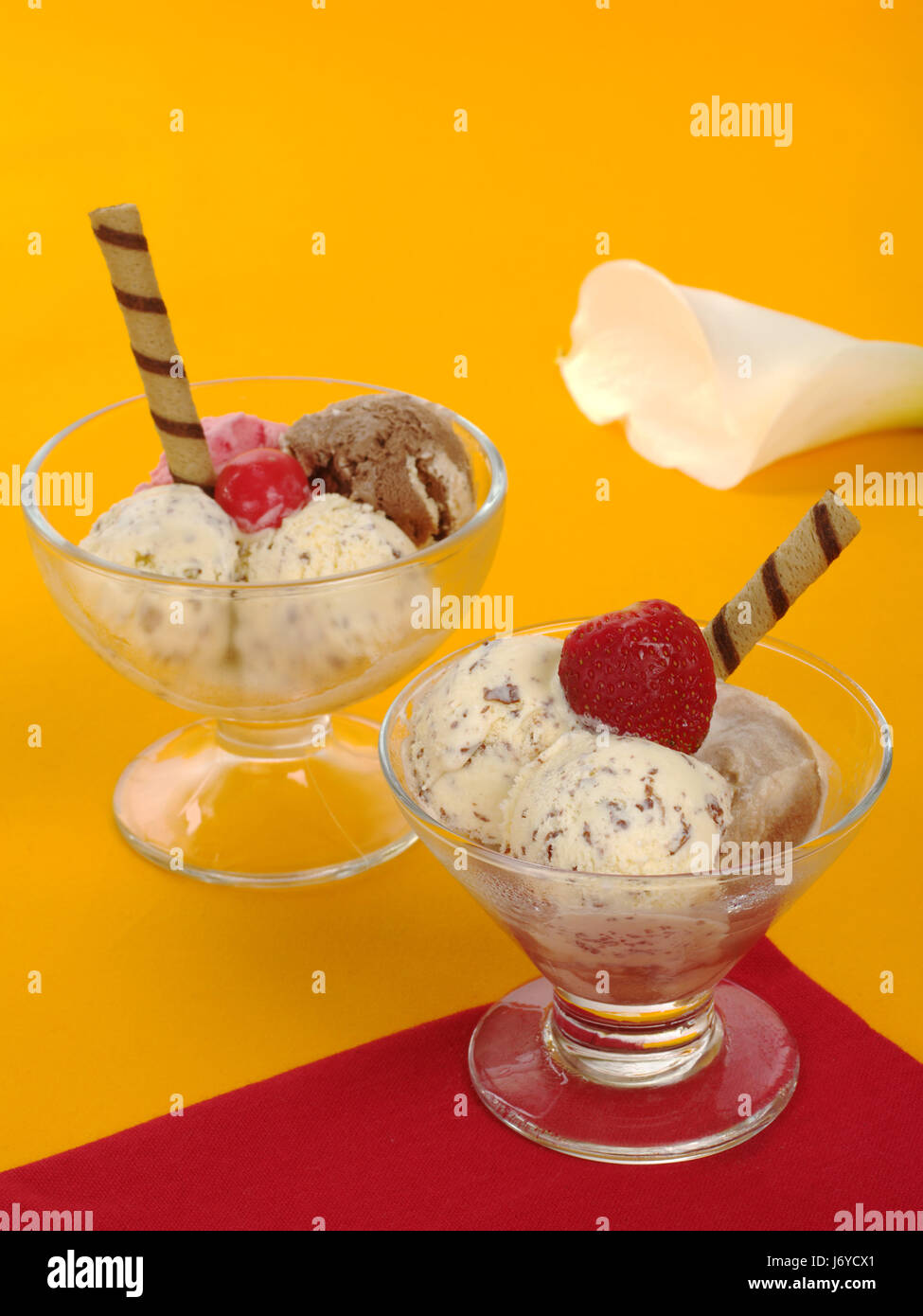 Eis Eis Eis Dessert Eis Schüssel Blume Pflanze kalt Lilie leer Stockfoto