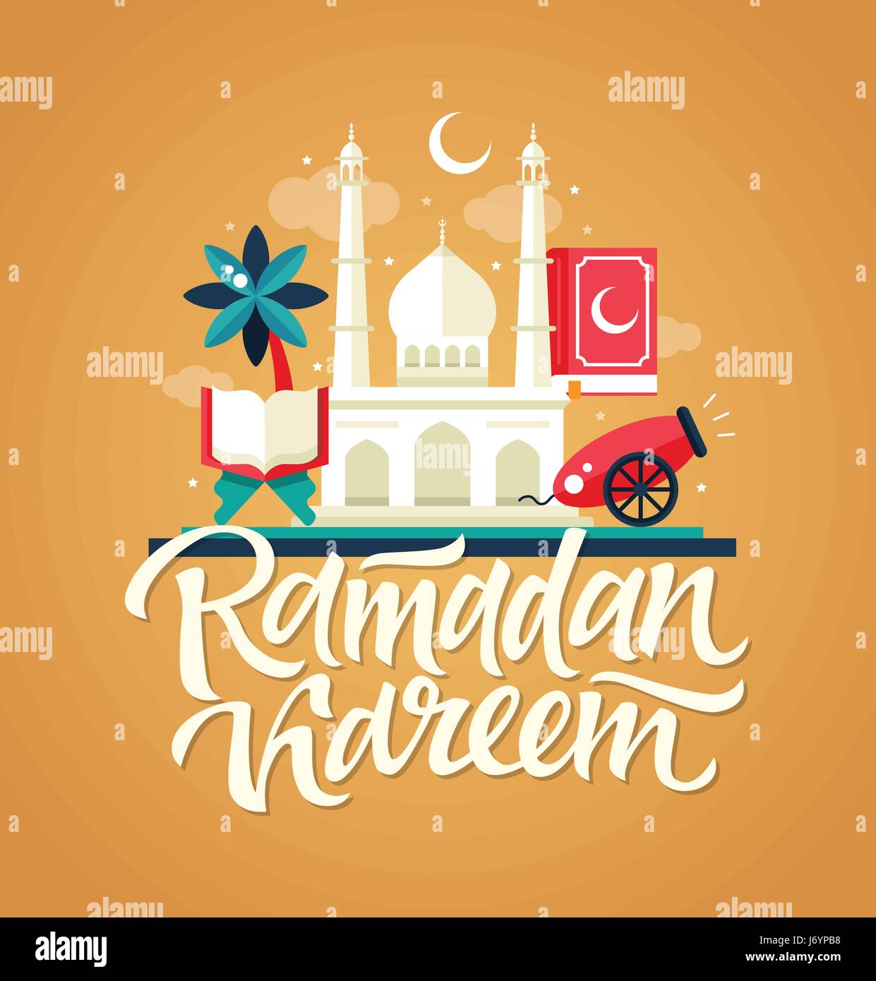 Ramadan Kareem - Postkarte Vorlage mit Moschee, slamic Kultur-Ikonen Stock Vektor