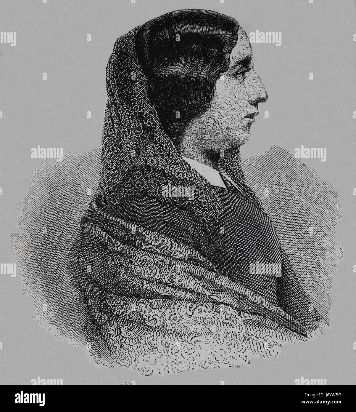 Amantis Lucile Aurore Dupin Pseudonym George Sand (1804-1876). Französischer Schriftsteller. Gravur, unseres Jahrhunderts, 1883. Spanische Ausgabe. Stockfoto
