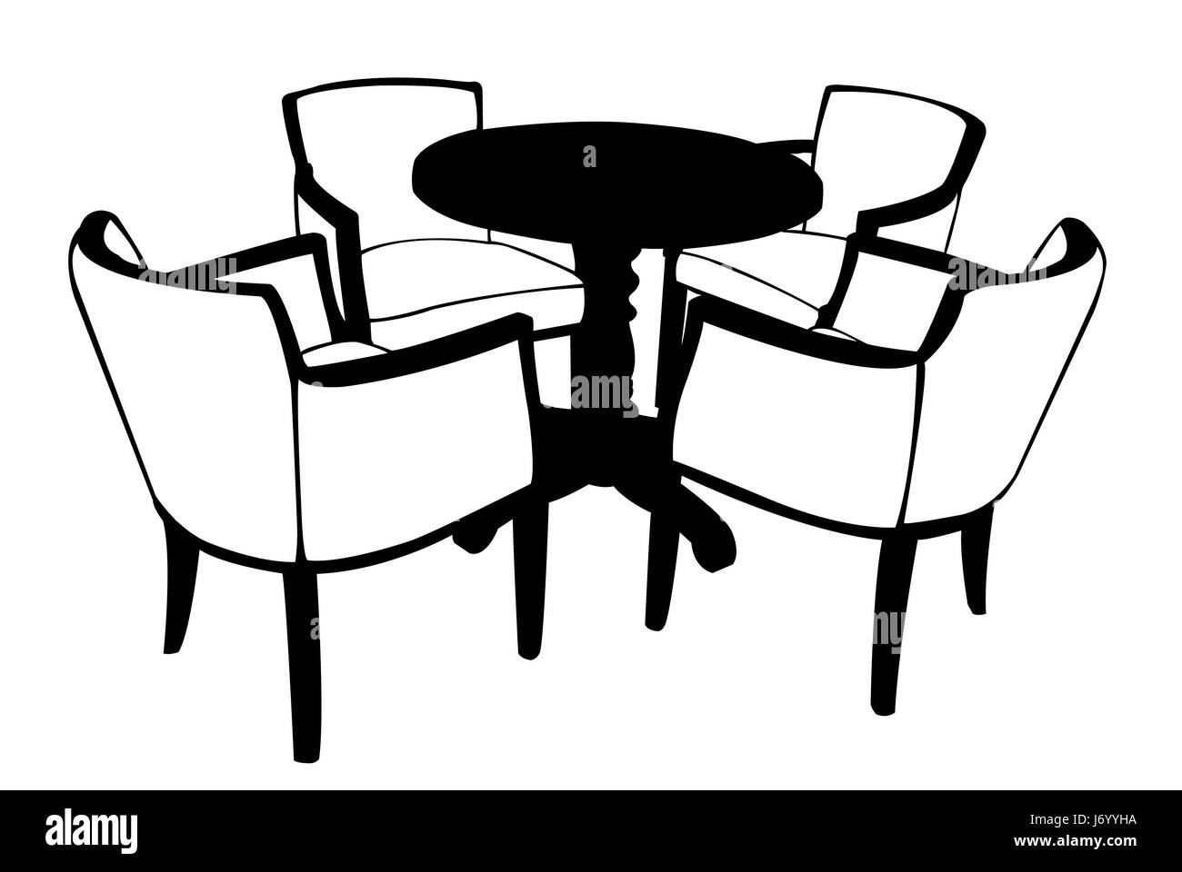 Illustration der Tisch mit Stühlen, isoliert auf weiss Stockfoto