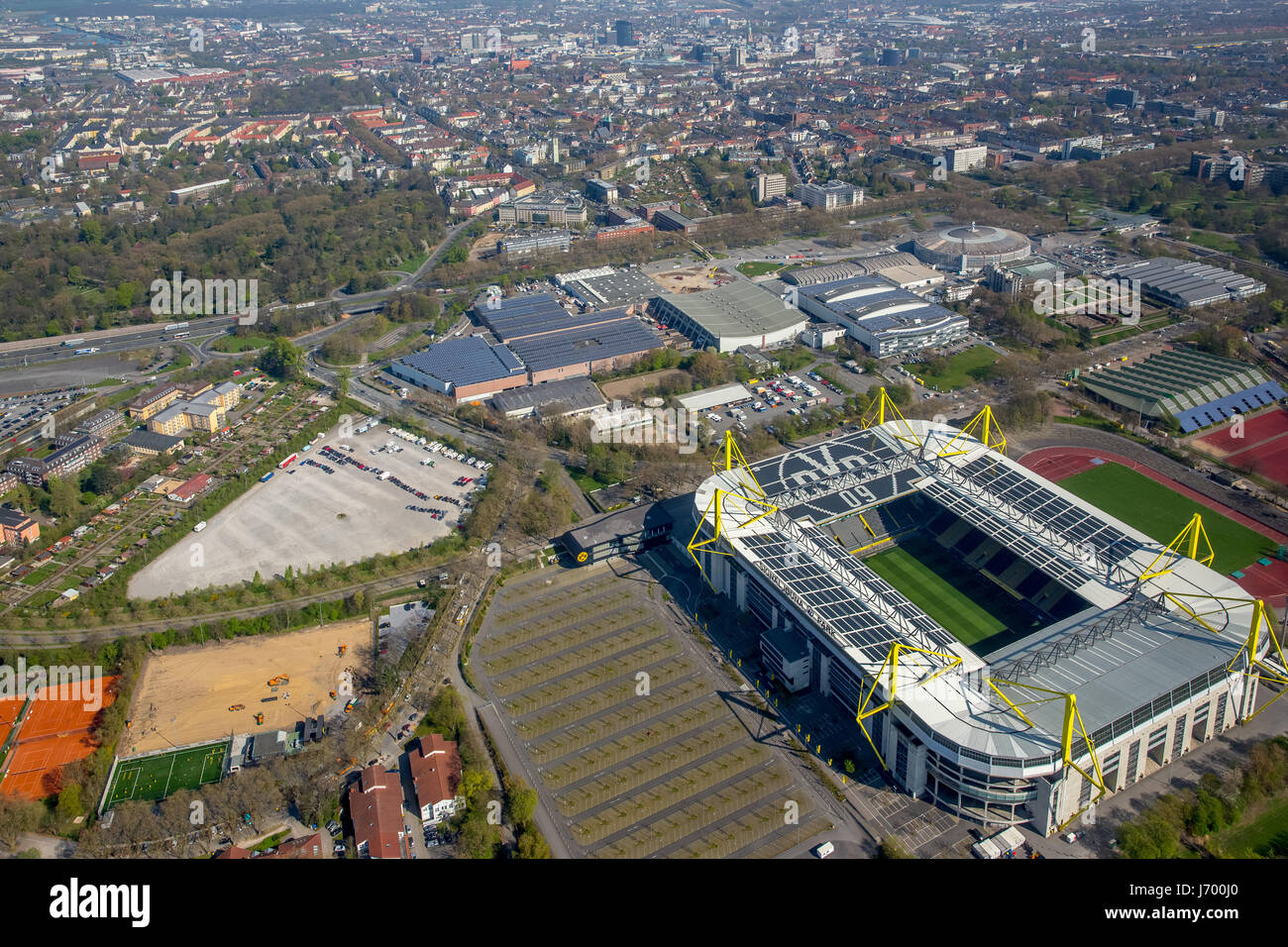 BVB-Stadion, Stadion, Fußball, Westfalenhallen Dortmund Messe, Messegelände, Deutsche Bundesliga, Steigenberger Hotel in der Nähe von SignalIduna Stockfoto