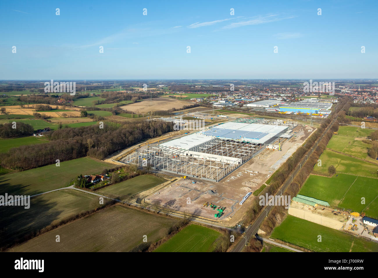 Amazon-Logistik-Werne, Aufbau vor Ort, Internet Handel, Werne, Ruhr Gebiet, North Rhine-Westphalia, Germany, Amazon Logistik Werne, Experimentierfeld, Intern Stockfoto