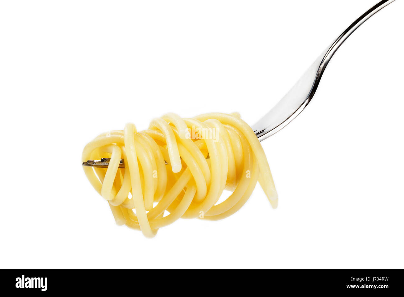 Spaghetti auf Gabel Stockfoto