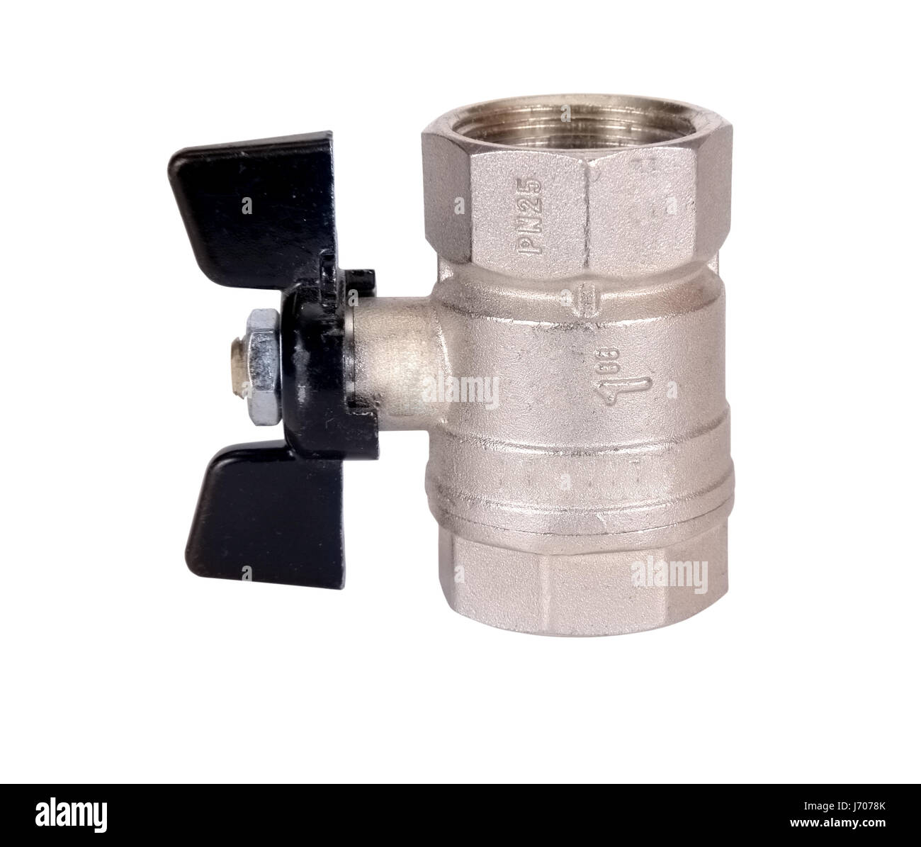Armaturen-Passform Ventil Wasserhahn schließen isoliert Closeup Industrie industrielle Montage Stockfoto