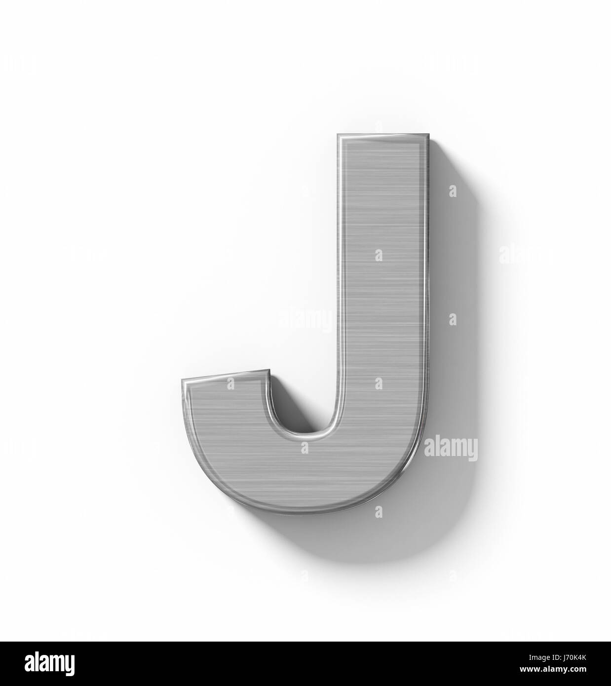 Buchstabe J 3D Metall isoliert auf weiß mit Schatten - orthogonale Projektion - 3d rendering Stockfoto