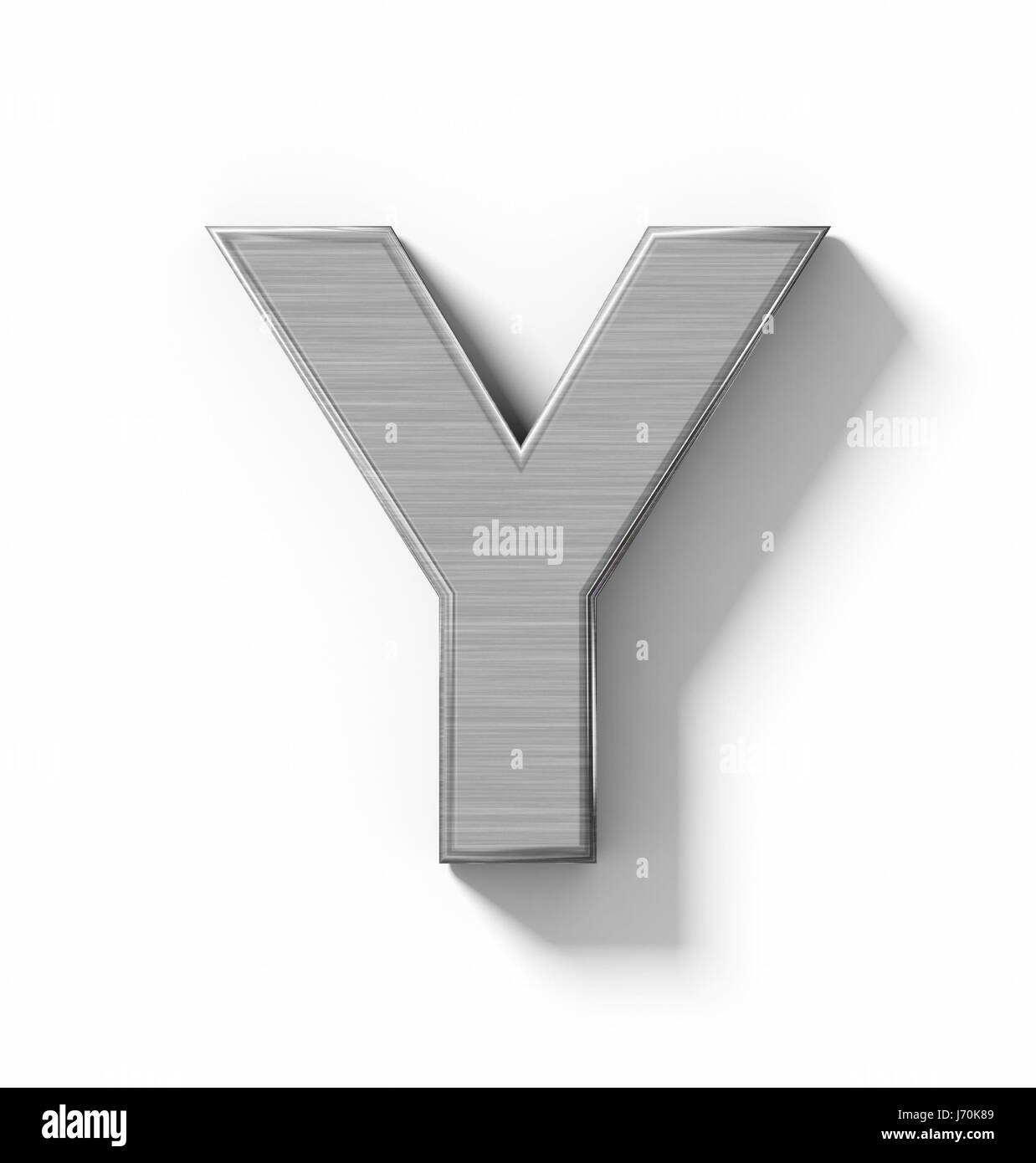 Buchstabe Y 3D Metall isoliert auf weiß mit Schatten - orthogonale Projektion - 3d rendering Stockfoto
