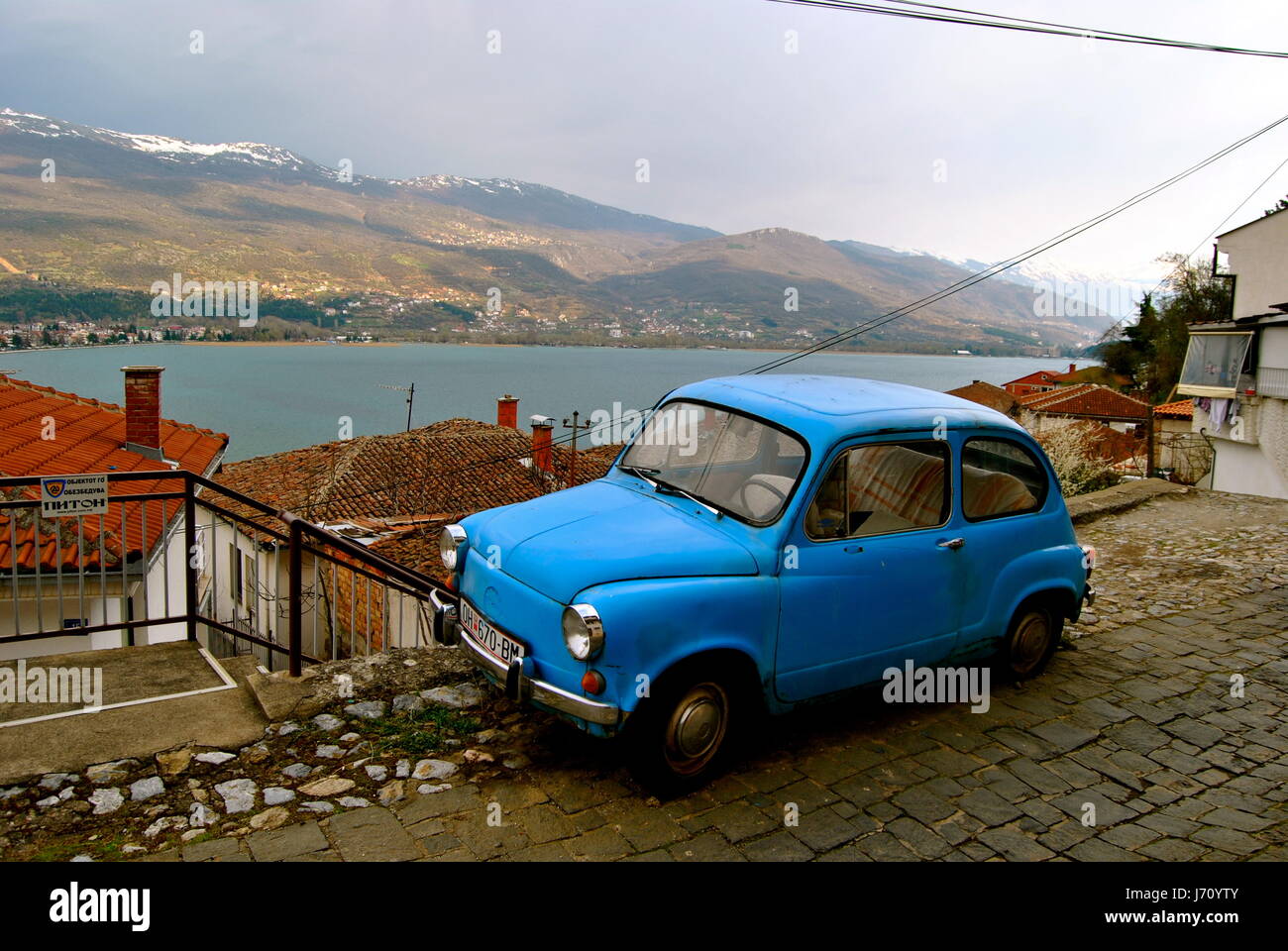 Jugoslawische Oldtimer, See Ohrid, Mazedonien Stockfoto
