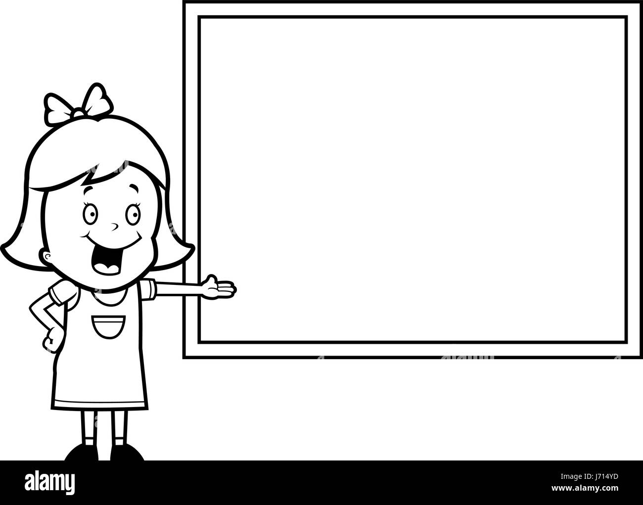 Ein glückliches Cartoon Kind Student an einer Tafel in der Schule. Stock Vektor