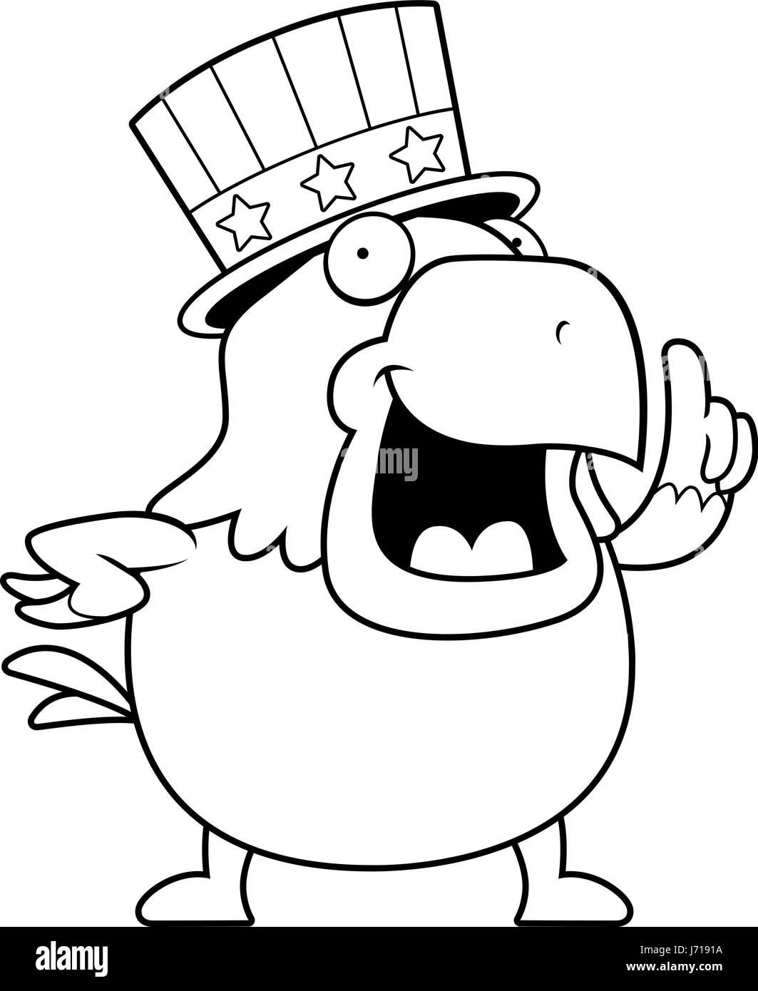 Ein Cartoon-Weißkopf-Seeadler mit einem patriotischen amerikanischen Hut auf. Stock Vektor