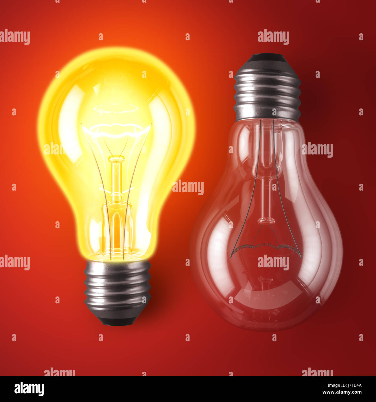 Lampe ein- und Ausschalten auf rotem Grund. 3D illustration Stockfotografie  - Alamy