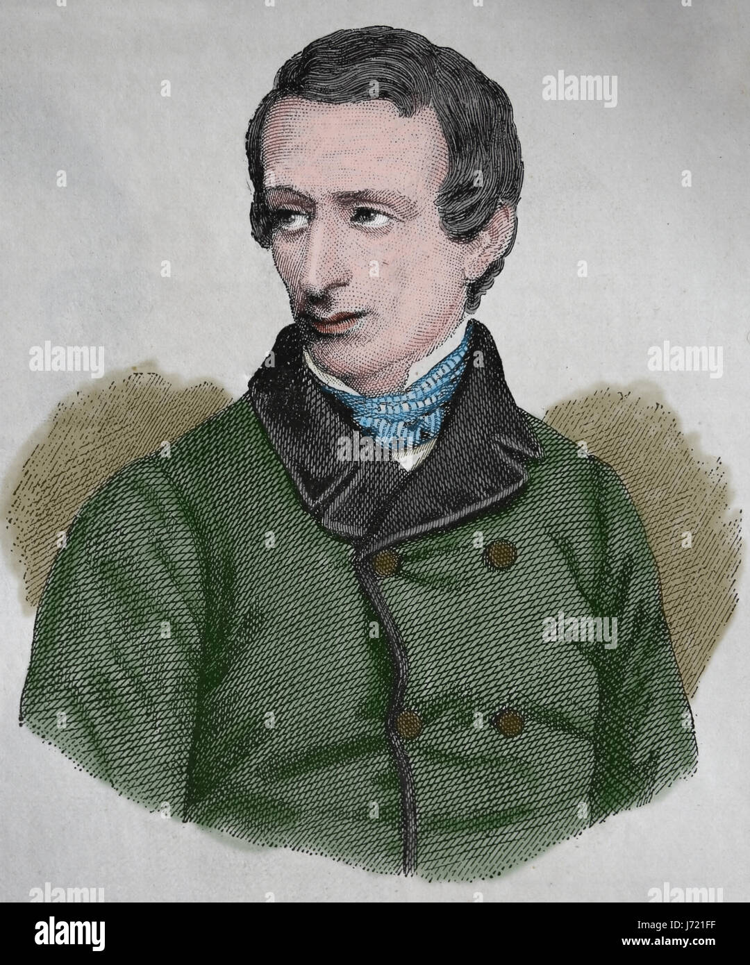 Giacomo Leopardi (1798-1837). Italienischer Dichter, Philosoph. Gravur, unseres Jahrhunderts, 1883. Spanische Ausgabe. Stockfoto