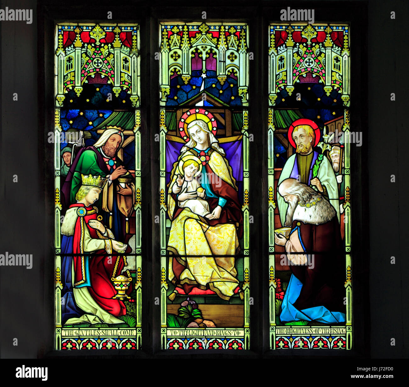Heilige drei Könige, drei Könige, weisen, Glasfenster von Mayer & Co. 1873, Brinton, Norfolk, England, UK Stockfoto