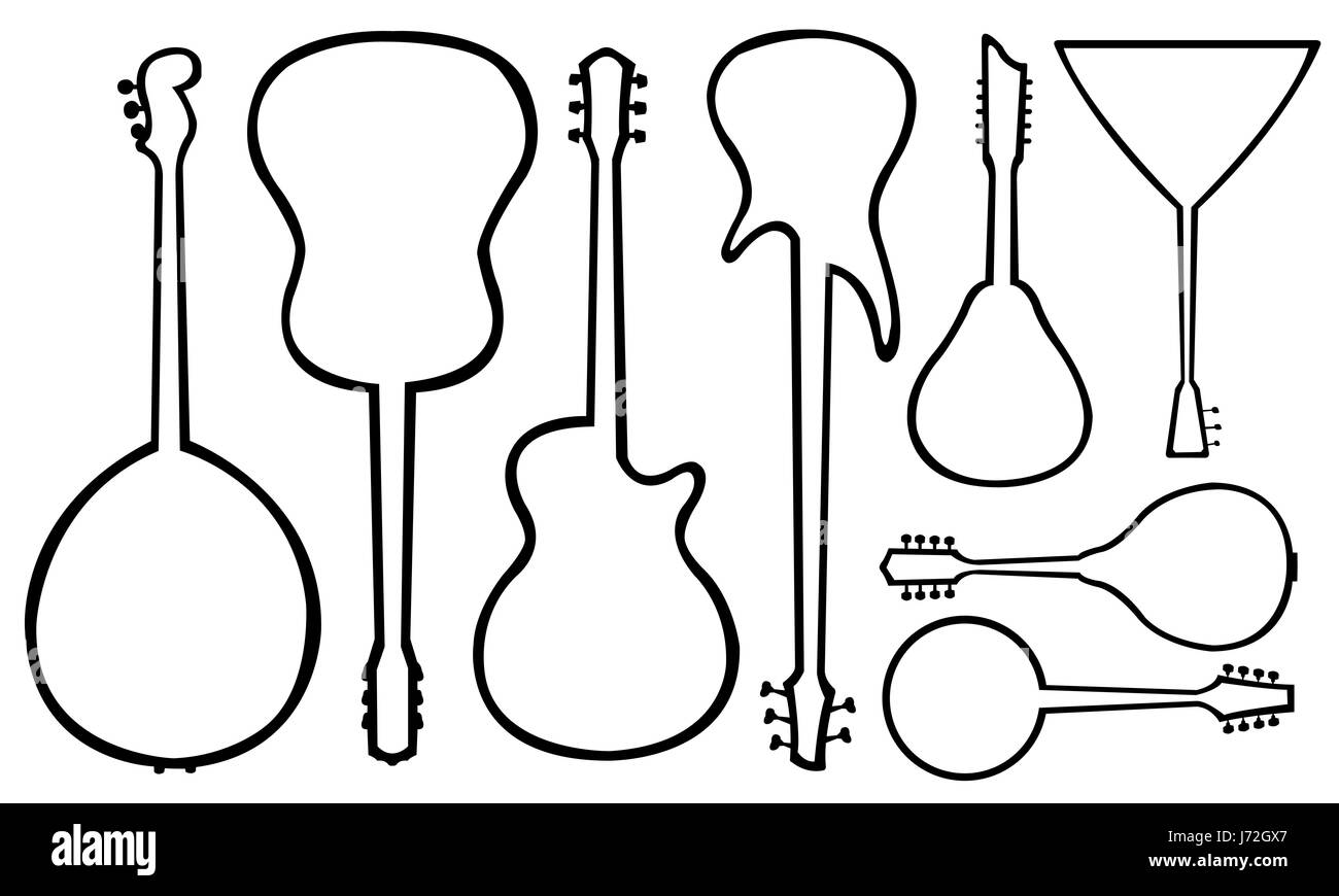 Satz von Gitarren, isoliert auf weiss Stockfoto