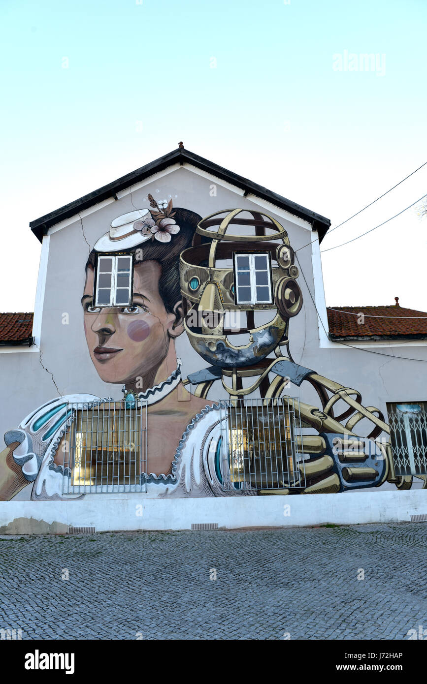 Graffiti / Street Art in Lissabon, indem Pixel Pancho Stockfoto