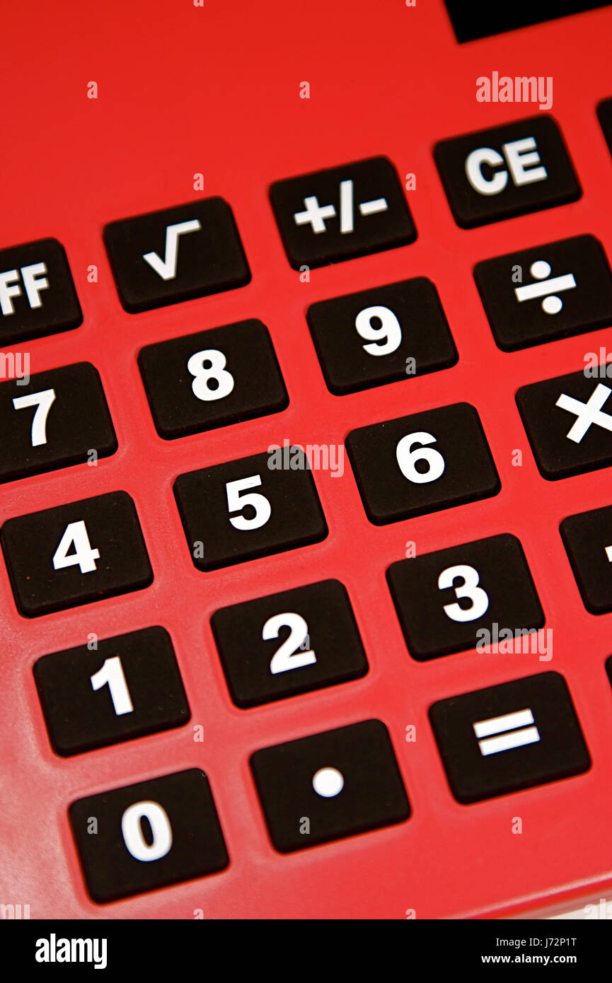 Rechner Finanzen hinzufügen Mathematik Tastatur Tasten Schlüssel rote Zahlen  große große große Stockfotografie - Alamy