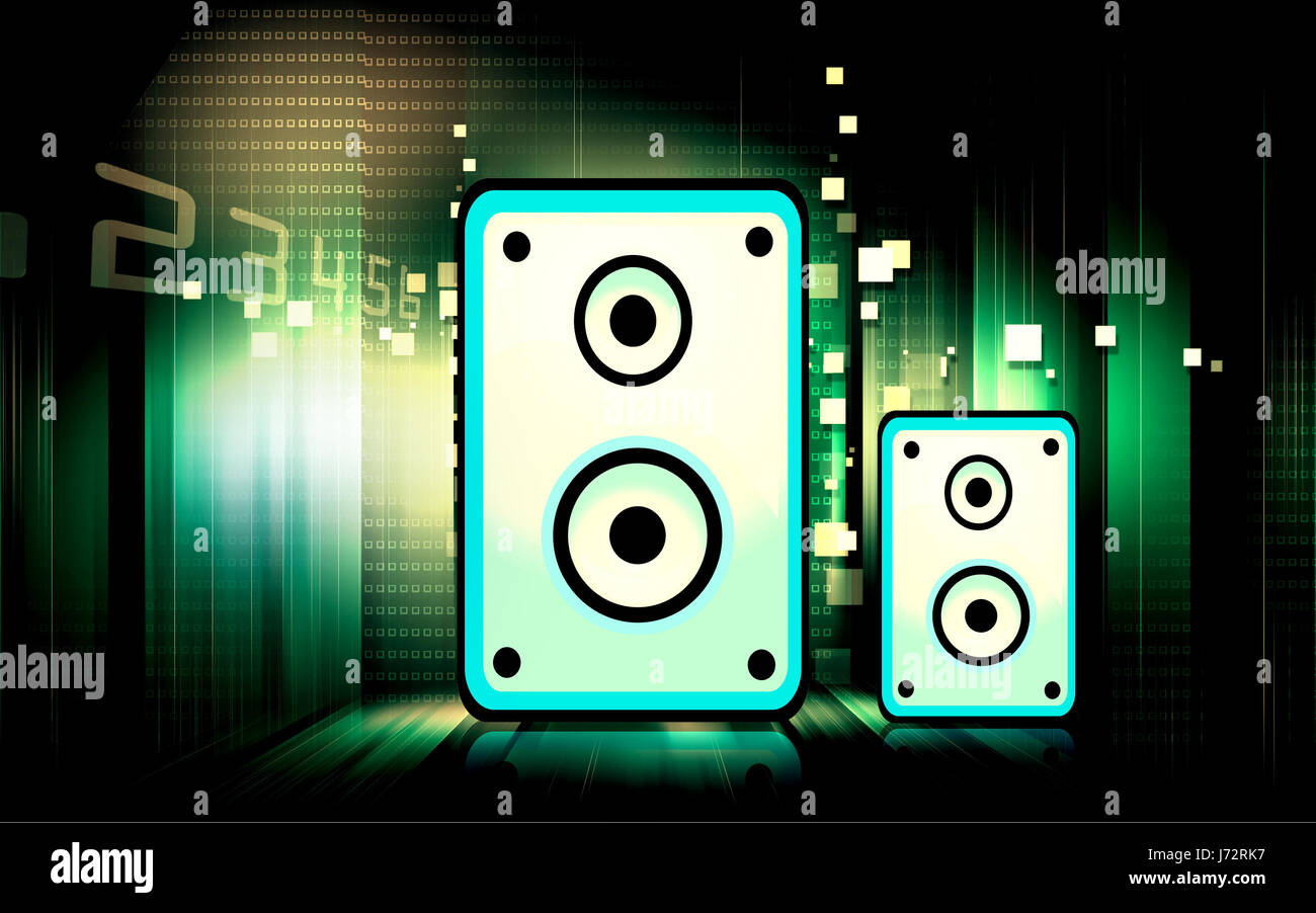 Musik-Emblem Lautsprecher Symbol Schaltflächen Oktavklappen Konzert Klang Abbildung Stockfoto