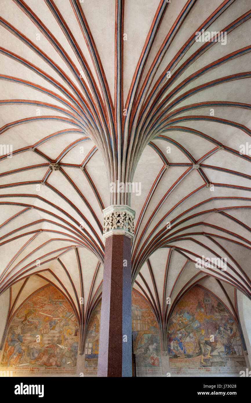 Schloss Marienburg Interieur in Polen, Europa, The Grand Refektorium mit gotische Rippe Fan Tresor im Mittelschloss Stockfoto