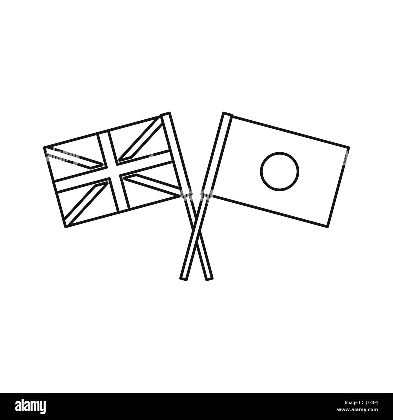 Großbritannien und Japan-Flaggen-Symbol, Umriss-Stil Stock Vektor
