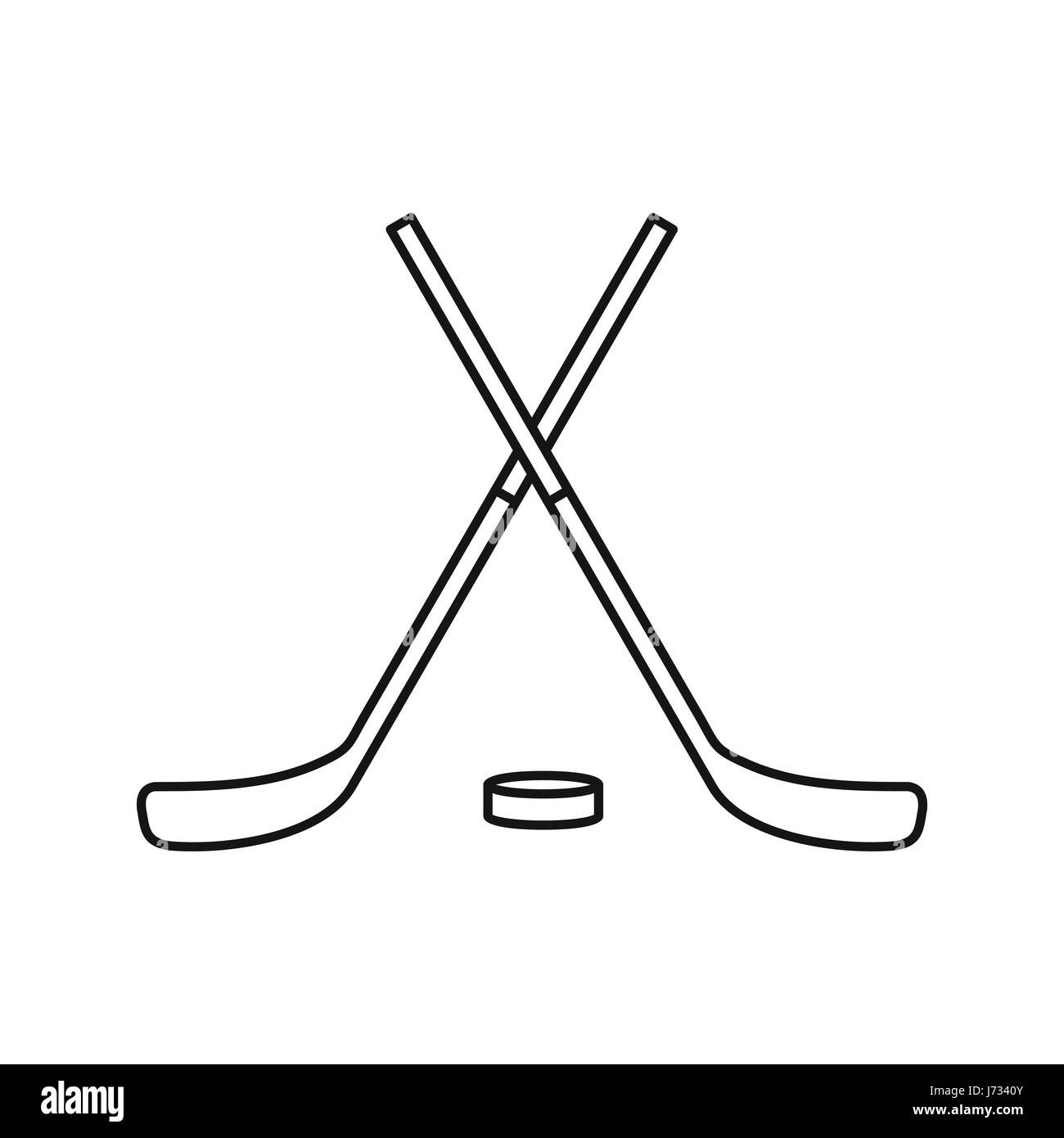 Gekreuzt, Hockey-Schläger und Puck-Symbol, Umriss-Stil Stock Vektor