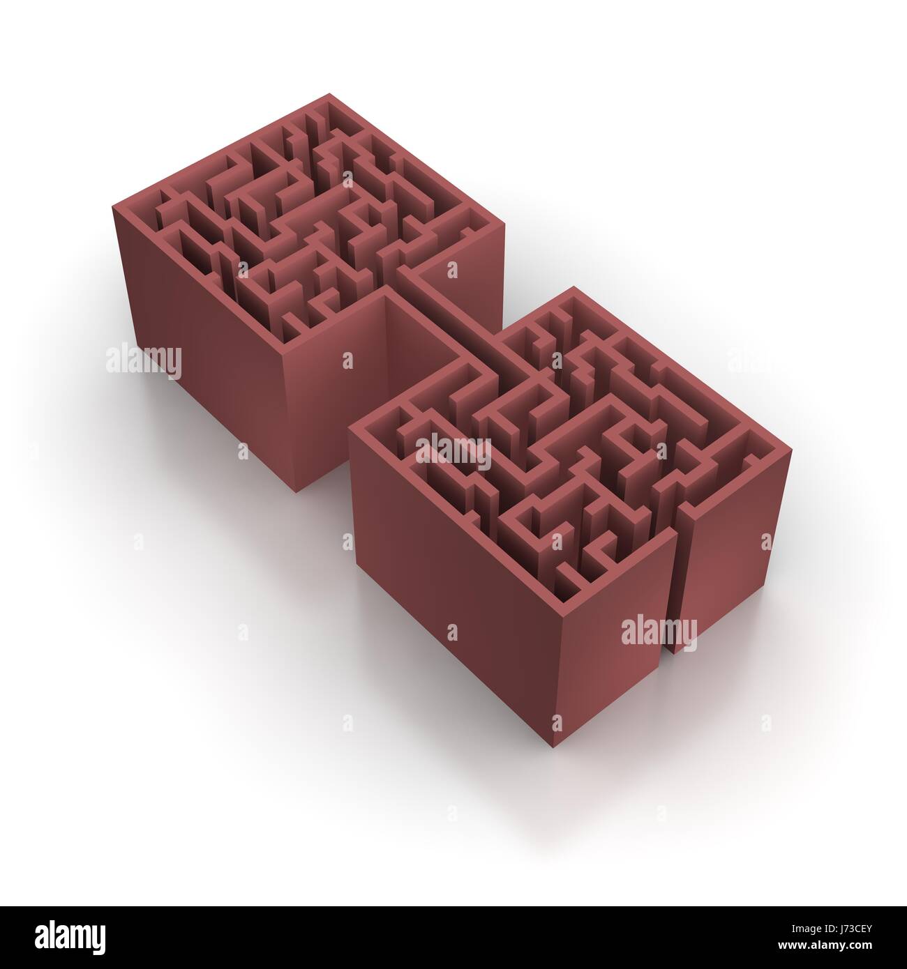 Labyrinth-Lösung komplexer kompliziertes Labyrinth rot Puzzle Objekt Objekte isoliert Stockfoto